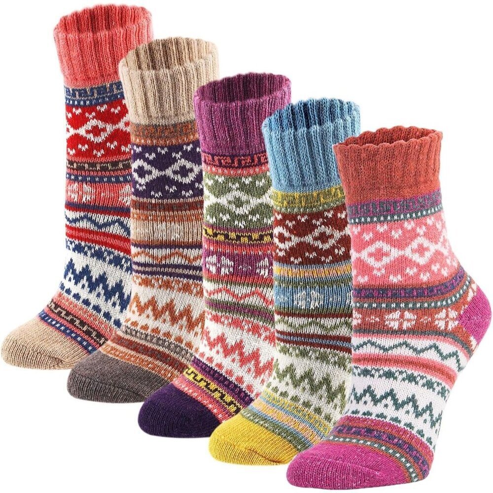 YZKKE 5Pack Womens Multi Vintage Winter Soft Warm Thick Cold Knit Wool Crew Sock
